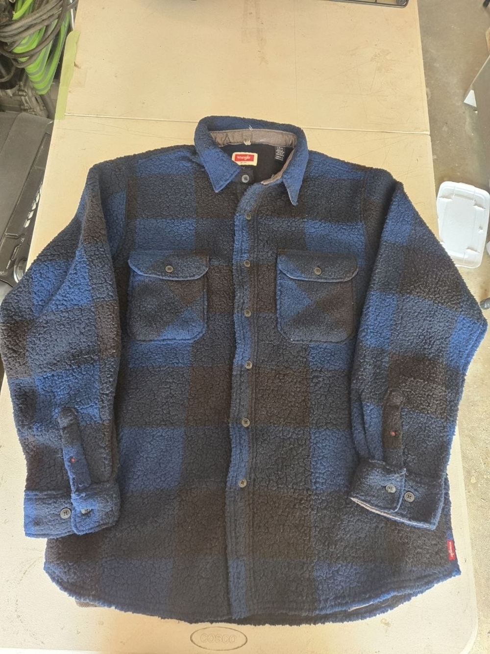 Wrangler Blue and Black Plaid Sherpa Shirt Jacket